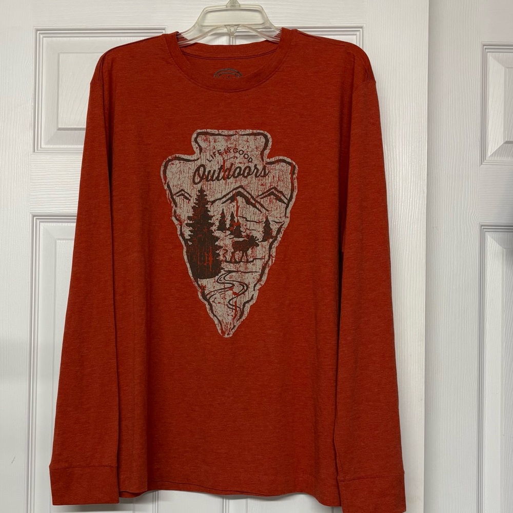 Life Is Good Classic Fit Outdoors Arrowhead Moose Long Sleeve T-shirt Sz L